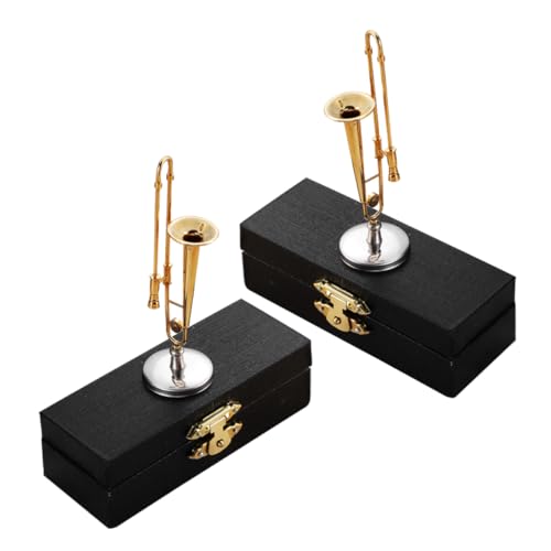 BESPORTBLE 2 Sätze Miniatur Posaune mit Ständer und Schwarzem Etui Detailgetreues Dollhouse Zubehör Miniatur Musikinstrument für Puppenhäuser Sammlerstück und Kleine Heimdekoration von BESPORTBLE