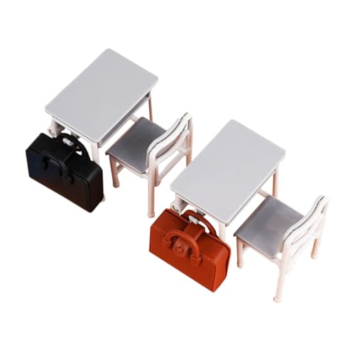 BESPORTBLE 2 Satz Miniatur Puppenhaus Möbel Set mit Schreibtischen Stühlen und Mini Rucksack Realistisches Klassenzimmer und Büro Szenerie Handgefertigt Detailreich für Sammler und von BESPORTBLE