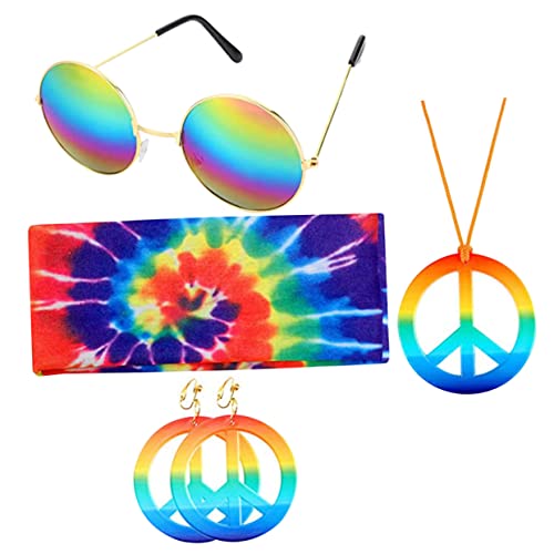 BESPORTBLE 2 Sets Karnevalskostüm Sonnenbrille Halskette Rave Damen Stirnbänder Outfits Cosplay Zubehör Karnevalskostüm Cosplay Anhänger Hippie Kostüm Peace Sonnenbrille Bunt Stoff von BESPORTBLE