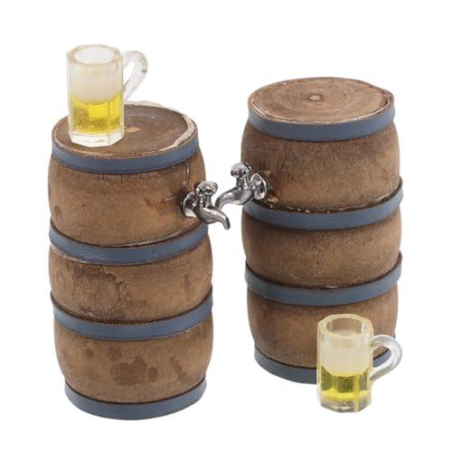 BESPORTBLE 2 Sets Mini-bierfass-, Miniatur-weinfass-Figur Aus Holz Mit Wasserhahn Und Weinglas-Modell Für Feengarten, Puppenhaus, Bar-Dekoration von BESPORTBLE
