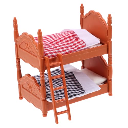 BESPORTBLE 2 Stck. Miniatur Puppenhaus Doppelstockbett aus Hochwertigem Material Stabiles Mini Stockbett mit Kissen und Decken Kreatives Mini Möbelspielzeug für Puppenhaus Dekoration von BESPORTBLE