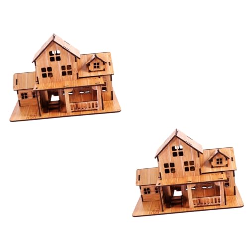 BESPORTBLE 2 Stück DIY Holzmodell Haus Bausatz Holzspielzeug Kreatives Bastelset Umweltfreundlich Pädagogisch als und Dekoration für Tisch Büro Schlafzimmer von BESPORTBLE