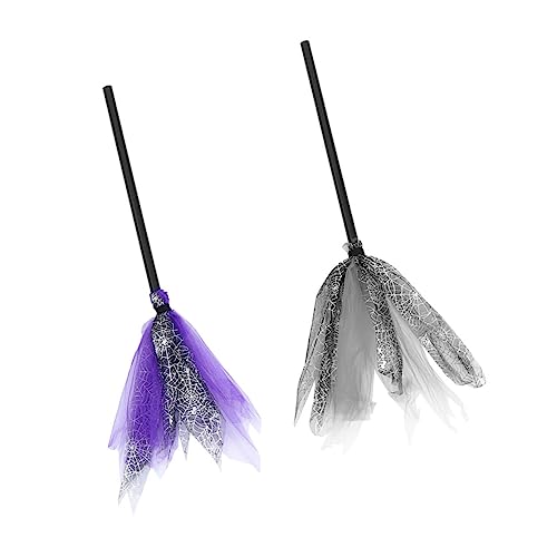 BESPORTBLE 2 Stück Halloween Hexenbesen Hexenbesen Cosplay Besen mit Lustigem Design Leichte Halloween Dekoration für Hexenparty Zubehör und Schwarz von BESPORTBLE