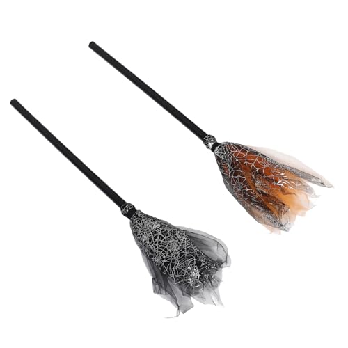 BESPORTBLE 2 Stück Halloween Hexenbesen Teiliges Leichtes Kunststoff und Mesh Material für Cosplay und Partydekoration Langlebig Orange Schwarz Perfektes Zubehör für Halloween Festlichkeiten von BESPORTBLE