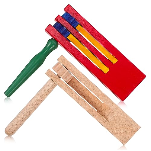 BESPORTBLE 2 Stück Holzratsche Handheld Holz Soundboards mit Natürlicher und Bunter Oberfläche Pädagogisches Musikinstrument für Frühes Lernen Familienmusik und Partyspielzeug von BESPORTBLE