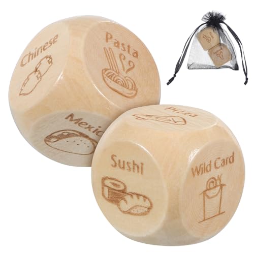 BESPORTBLE 2 Stück Holzwürfel Food Decision Dice mit Essensmotiven und Wörtern Robuste Holzspielwürfel zum Essensauswählen Tragbar Langlebig Witziges für Freunde von BESPORTBLE