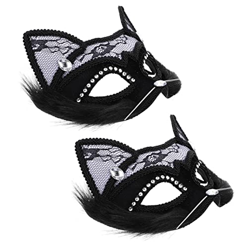 BESPORTBLE 2 Stück Katze Gesichtsmaske Dekorative Halloween-masken Maskerade-maske Damen Vintage Halloween Decor Kostüm Maskerade Ball Party Masken Erwachsene Gesichtsmasken Spitze Black von BESPORTBLE