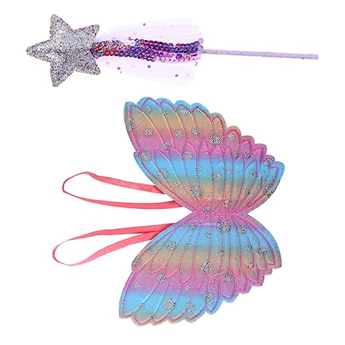 BESPORTBLE 2 Stück Kinderkostüm Teiliges Set Bunte Schmetterlingsflügel und Feenstab Elastische Leicht und Bequem Festliche Bühnenkleidung für Halloween Weihnachten Geburtstagsfeier und von BESPORTBLE