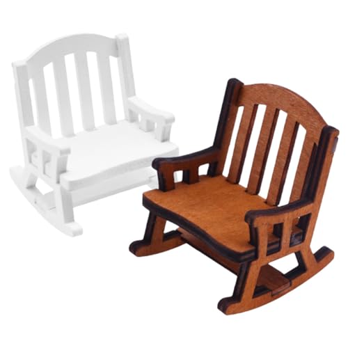 BESPORTBLE 2 Stück Maßstab Holz Schaukelstuhl Teilig Dekorative Miniaturmöbel mit Realistischen Details für Puppenstube und Fotorequisiten Vintage Design Braun und Weiß von BESPORTBLE