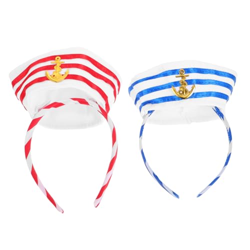 BESPORTBLE 2 Stück Matrosenmütze Haarband Kapitänsmütze für Cosplay Halloween und Partys Blau und Rot Vielseitige Haaraccessoires für Kreative Kostüme von BESPORTBLE