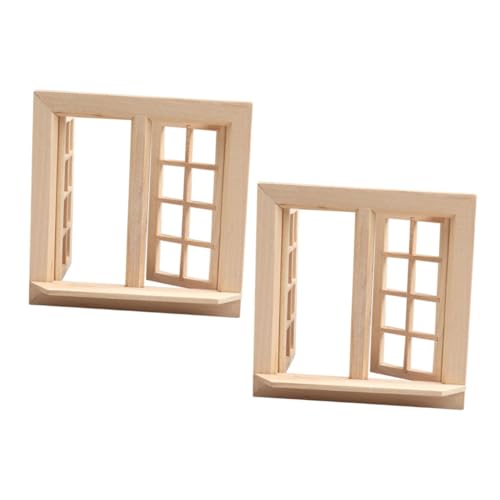 BESPORTBLE 2 Stück Miniatur Fensterrahmen für Puppenhaus Unlackierte Holzfenster für DIY Möbel Dekoration Realistische Miniatur Modelle für Kreatives und Basteln von BESPORTBLE