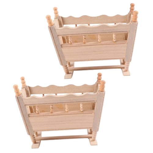 BESPORTBLE 2 Stück Miniatur Holz Schaukelbett Teiliges Mini Puppenhaus Möbel Handgefertigt Dekoratives Babybett Kinderzimmer Zubehör von BESPORTBLE