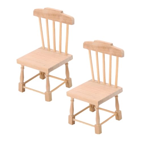 BESPORTBLE 2 Stück Miniatur Holzstuhl für Puppenhaus Vintage Mini Möbel für DIY Dekoration für Miniatur Landschaft und Kreative Szenen Natürliches Design Holzfarbe Puppenhaus Zubehör für von BESPORTBLE