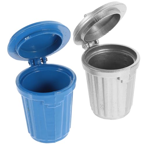 BESPORTBLE 2 Stück Miniatur Mülleimer aus Langlebigem Legierungs Material Realistische Mini Haus Mülltonnen in Silber und Blau Dekorative Puppenhaus Zubehör für Wohnzimmer Badezimmer und von BESPORTBLE