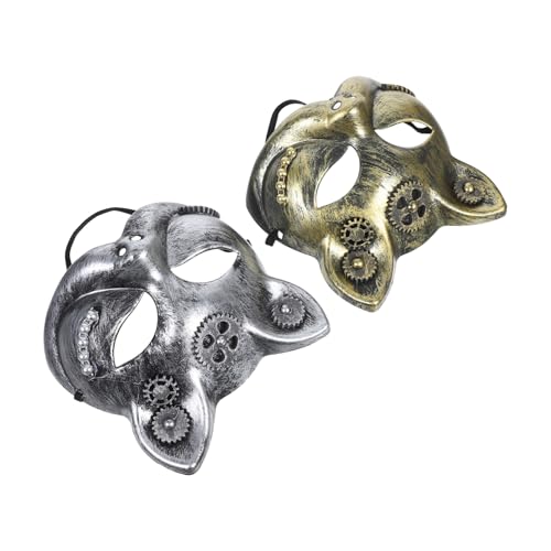 BESPORTBLE 2 Stück Steampunk Halbgesichtsmaske Vintage Katzenmotiv Party Katzenkostüm Zubehör Leichtes Material für Halloween Weihnachten Ostern Bühnenauftritte von BESPORTBLE