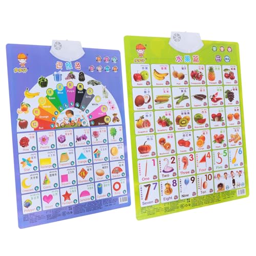 BESPORTBLE 2 Stück Teiliges Audio wandposter für Frühpädagogisches Lernchart mit Früchten Farben und Formen Bilingual Englisch chinesisch Interaktives Hörspiel für Kleinkinder und von BESPORTBLE