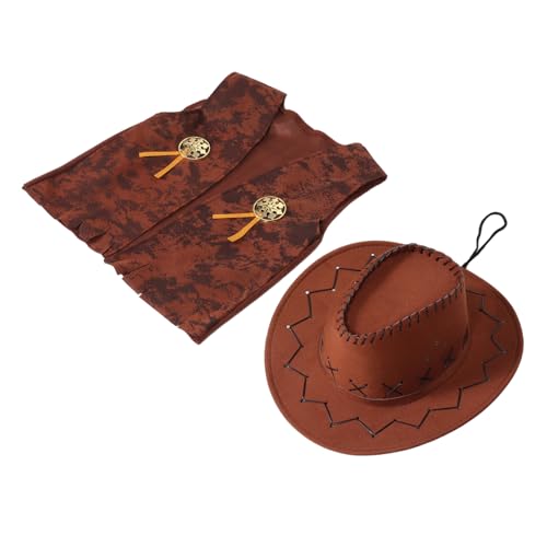 BESPORTBLE 2 Stück Teiliges Cowboy Kostüm Set Western Cowboyhut und Weste Karneval Halloween Fasching Kinderkostüm Jungen und Mädchen Cosplay Outfits von BESPORTBLE