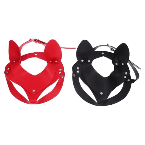 BESPORTBLE 2 Stück Teiliges Pu- Katzenohren Maske Punk Stil Leichte Langlebige Tierkostüm Gesichtsmaske für Erwachsene für Halloween Karneval Cosplay und Maskenbälle Schwarz und Rot von BESPORTBLE