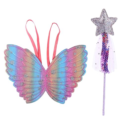 BESPORTBLE 2 Stück Teiliges Set Kinderkostüm mit Stilvollem Farbverlauf Schmetterlingsflügel und Feenstab Kreative Bühnenaccessoires für Festliche Auftritte Bequem und Langlebig Süßes Design von BESPORTBLE