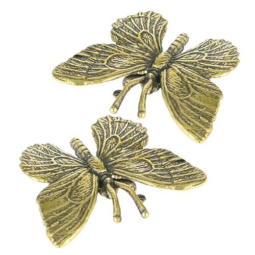 BESPORTBLE 2 Stück Vintage Messing Schmetterling Skulptur Goldene Figurine für Schreibtischdekoration Lebensechte Schmetterlingsstatue Elegante Raumdekoration für Zuhause und Büro von BESPORTBLE