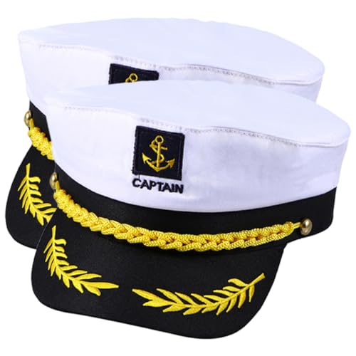 BESPORTBLE 2 Stück Weiße Kapitänsmütze Erwachsene Bestickte Cosplay Mütze Party Kostüm Hüte für Karneval Mottoparty Fasching von BESPORTBLE