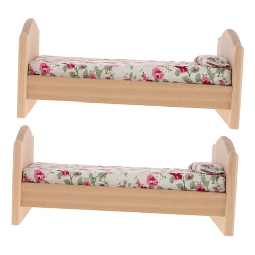 BESPORTBLE 2 Stücke Maßstab Holzbett mit Matratze und Kissen Naturbelassenes DIY Kinderzimmer Möbel Realistische Miniatur Schlafzimmer Ausstattung für Puppenhaus von BESPORTBLE
