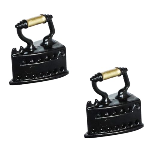 BESPORTBLE 2 Stücke Miniatur Puppenhaus Bügeleisen aus Robustem Legierungs Material Schwarzes Vintage Design Dekorative Miniatur für Nähszenen und DIY Modelle Leicht und Langlebig für von BESPORTBLE