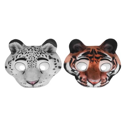 BESPORTBLE 2 Tiermasken: Halloween-Halbgesichtsmaske mit Tiger und Schneeleopard – Cosplay-Gesichtsbedeckungen für Maskeraden, Karnevalsfestivals, Geburtstagsfeiern von BESPORTBLE