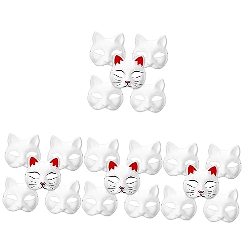 BESPORTBLE 20 Stück DIY Teiliges Weißes Katzenpapiermasken mit Elastischem Band Unbemalt Atmungsaktiv Komfortabel für Maskerade Kostümparty Cosplay und Karneval für Damen und Herren von BESPORTBLE