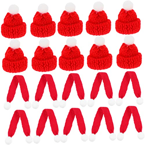 BESPORTBLE 20 Stück Miniatur Weihnachtsmützen und Schals Teiliges DIY Zubehör für Flaschen und Puppen Weihnachtsdekoration Große Rote Mützen und Schals für Festliche von BESPORTBLE