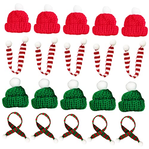 BESPORTBLE 20 Stück Teiliges Mini Weihnachtsmützen und Schal Set aus Weichem Wollmaterial Leichte Mini Deko für Flaschen und Weihnachtsbaum Festliche Farben Rot und Grün für Party und von BESPORTBLE