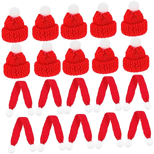 BESPORTBLE 20 Stück Teiliges Miniatur Weihnachtsmützen und Schals für Getränke Flaschen Dekoration für DIY Weihnachtsdeko und Puppenzubehör Rot Vielseitig Einsetzbar von BESPORTBLE