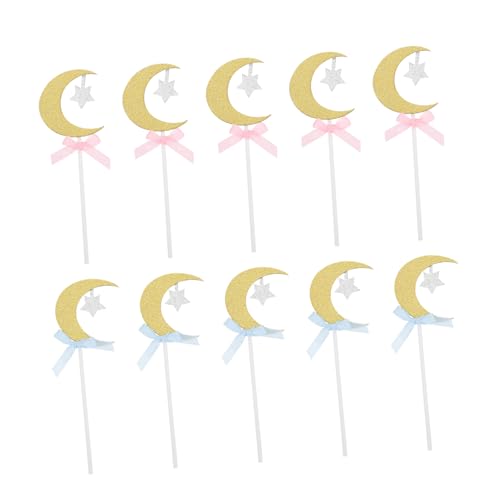BESPORTBLE 20 Stück Teiliges Mond und Stern Kucheneinsätze mit Schleifen Dekoration für Kuchen und und Blau um Geburtstagsfeiern zu Gestalten von BESPORTBLE