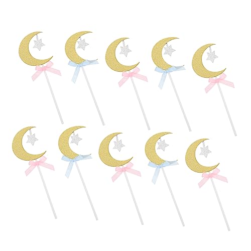 BESPORTBLE 20 Stück Teiliges Mond und Stern Tortendeko mit Schleifen Kuchenaufsätze für Geburtstagsfeiern und Romantische Anlässe Langlebig von BESPORTBLE