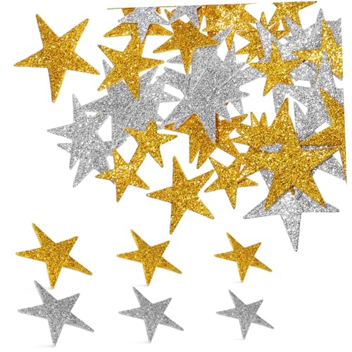 BESPORTBLE 200 Stück Glitzer Sterne Aufkleber Goldene und Silberne Eva Schaumstoffsterne Verschiedenen für Weihnachtsdekoration und Bastelprojekte von BESPORTBLE