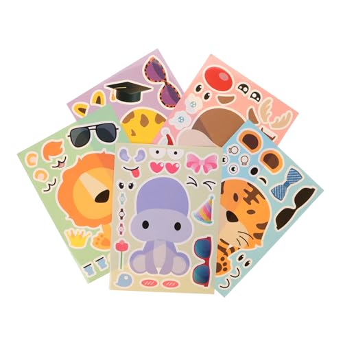 BESPORTBLE 20blätter Zootieraufkleber Für Kindergeburtstag Goodie-Bag-füller Mit Tiger, Giraffe, Hirsch, DIY-tieraufkleber, Partygeschenke, Bastelbedarf, Tiergesichtsaufkleber Zum Selbermache von BESPORTBLE