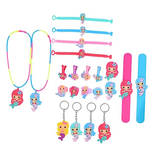 BESPORTBLE 22 Stück Teiliges Meerjungfrau Schmuckset PVC Party Mitgebsel Bunte Armbänder Ringe Haarklammern Schlüsselanhänger für Mädchen Geburtstagsspielzeug Zufällige Farbe Zufällige Farbe von BESPORTBLE