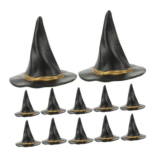 BESPORTBLE 24 Stück Halloween-Dekoration Mini-Miniatur-Hut winziger Zauberer Cap Hut Halloween Skulpturenverzierung Hutaufsatz für Weinflaschen Miniaturkünstlern -Zaubererhüte Plastik Schwarz von BESPORTBLE