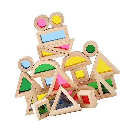 BESPORTBLE 24Stücke Farbenfrohe Holzbausteine Stapelbare Spielblöcke für Frühes Lernen Kognitives Formenerkennung für für Kindergeburtstag von BESPORTBLE
