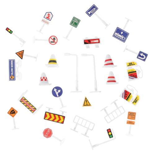 BESPORTBLE 28Stücke Teiliges Verkehrszeichen Set Für Straßenverkehrsmodelle Lernspielzeug Zur Verkehrssicherheit Straßenschilder Für Kreative Rollenspiele Für Kindergärten von BESPORTBLE