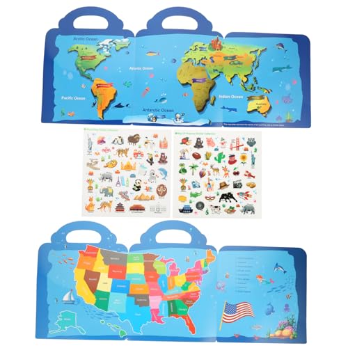 BESPORTBLE 2Sätze Aufkleberbuch Mit Weltkarten Und Karten Wiederverwendbare Sticker Für Kleinkinder Kreatives DIY Für Jungen Und Fördert Die Konzentration von BESPORTBLE