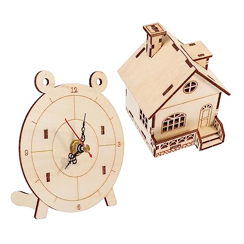 BESPORTBLE 2Sätze Holzspielzeug Puzzle Für Musikalisches Holzhaus Und Uhr Lernspielzeug Für Kreative Entwicklung Robuste Holzteile Für Jahren von BESPORTBLE