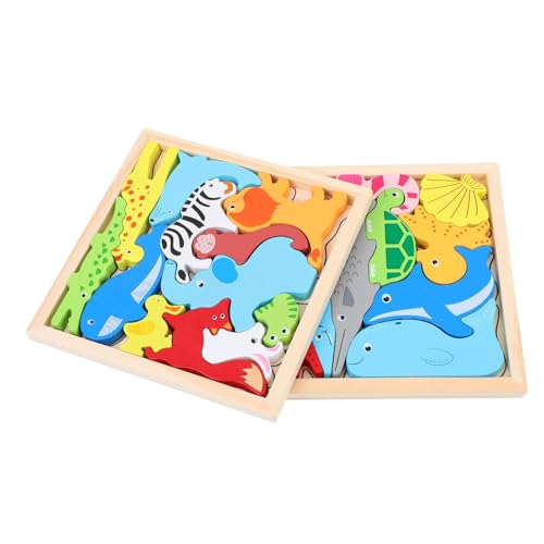 BESPORTBLE 2Sätze Holztiere Puzzle Stapelbare Tierfiguren Für Intelligenzentwicklung Für Kleinkinder Holzrätsel Tierform Elefant Meerestiere von BESPORTBLE