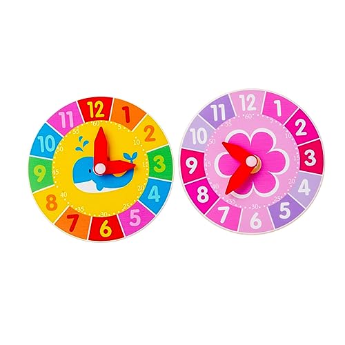 BESPORTBLE 2Stücke Holz Uhrenspielzeug Für Pädagogisches Lernspielzeug Wal Und Blumen Design Zum Uhrzeit Lernen Kognitive Für Jungen Und Ab Jahren von BESPORTBLE