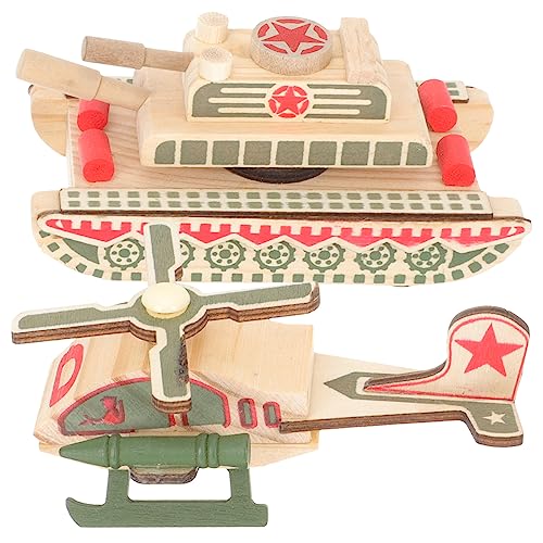 BESPORTBLE 2Stücke Holzspielzeug Militärfahrzeug Und Hubschrauber Für Tank Und Hubschrauber Modell Für Kleinkinder Fördert Kreatives Und Motorik von BESPORTBLE
