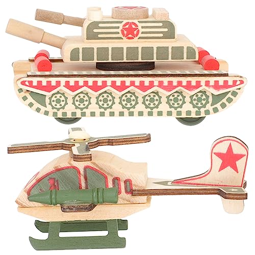 BESPORTBLE 2Stücke Holzspielzeug Modelle Militärpanzer Und Hubschrauber Für Handgefertigte Holzspielzeuge Dekorieren Für Kindergarten Und Spielzimmer von BESPORTBLE