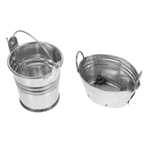 BESPORTBLE 2Stücke Mini Metall Eimer Garten Und Puppenhaus Dekoration Ovaler Und Runder Eimer Mit Griff Für Pflanzen Und Kreative Bastelprojekte von BESPORTBLE