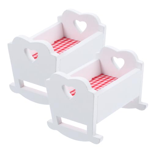 BESPORTBLE 2Stücke Puppenhaus Babybett Aus Weißes Puppenbett Mit Handwerklichem Design Puppenhaus Zubehör Für Kreative Spielwelten von BESPORTBLE
