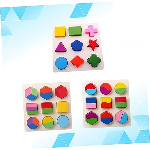 BESPORTBLE 3 STÜCKE Teiliges Holz Lernspielzeug Formenset Farbige Puzzleplatten Frühförderung zur Kognitiven Entwicklung für Kleinkinder von BESPORTBLE