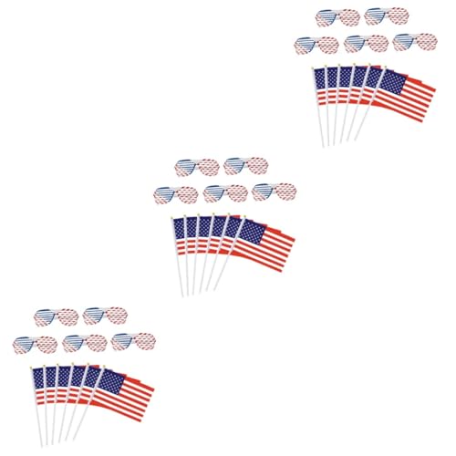 BESPORTBLE 3 Sätze Flag-brille Amerikanische Ammer Patriotische Sonnenbrille Hand Amerikanische Flaggen Uns Tragbare Flagge Büro-schreibtisch-dekor Usa Bilden Vereinigte Staaten Stoff Rot von BESPORTBLE